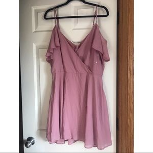 Pink ruffle off the shoulder dress